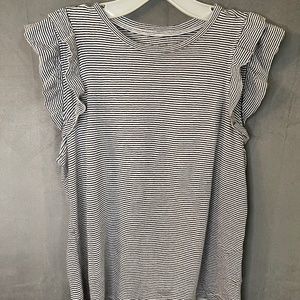A New Day Striped Sleeveless Tee w Shoulder Ruffles (Medium)